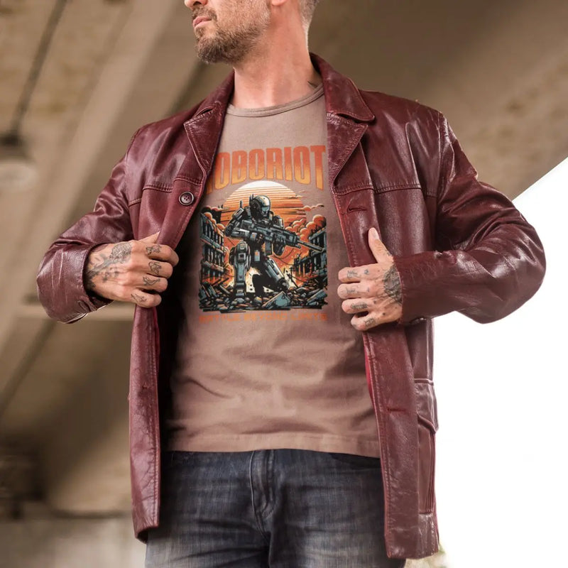 Camiseta masculina estampa GuGi Robo Riot Sci-Fi Exterminador Dystopia Revolution 100% algodão premium