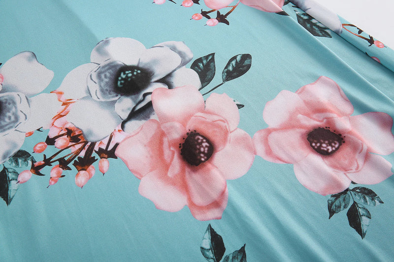 Vestidos femininos 2025 Nova Moda Verão Estampa Floral Gola Falsa Manga Curta Renda Cintura Alta Casual Vestido Longo Diário