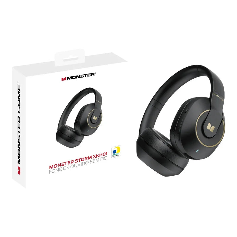 Monster XKH01 Fones de ouvido dobráveis sem fio Bluetooth 5.3, fones de ouvido esportivos, jogos, novo, original, 2023 Preto