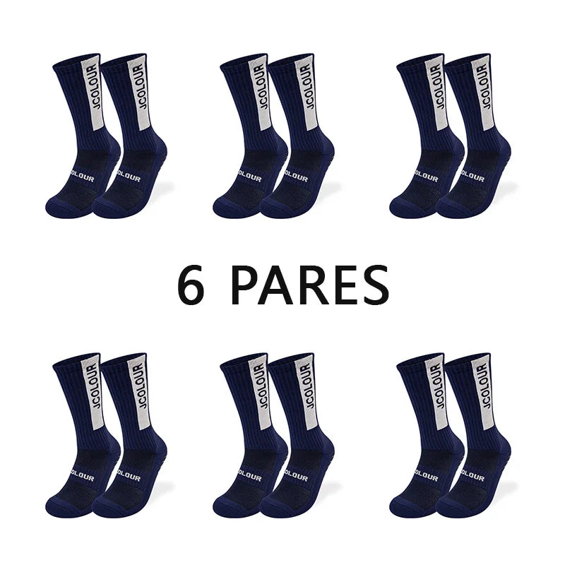 6 pares, meias esportivas antiderrapantes, meias de treino, meias de ciclismo de tubo médio, futebol, corrida, fitness, poliamida