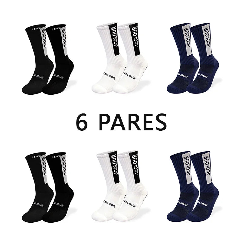 6 pares, meias esportivas antiderrapantes, meias de treino, meias de ciclismo de tubo médio, futebol, corrida, fitness, poliamida