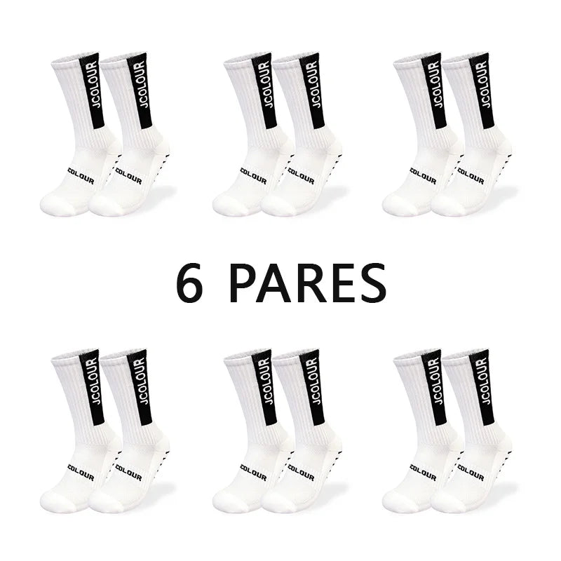 6 pares, meias esportivas antiderrapantes, meias de treino, meias de ciclismo de tubo médio, futebol, corrida, fitness, poliamida