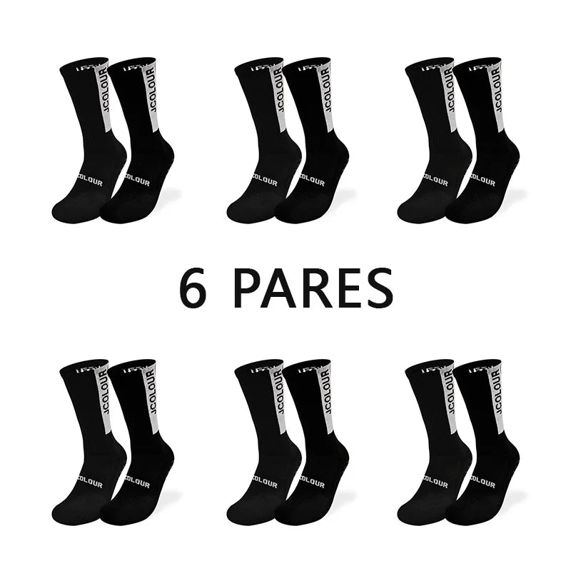 6 pares, meias esportivas antiderrapantes, meias de treino, meias de ciclismo de tubo médio, futebol, corrida, fitness, poliamida