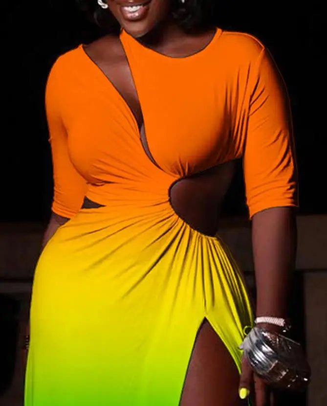 Vestido 2025 Moda Feminina Primavera e Verão Último Estilo Mais Vendido Elegante Sexy Casual Y2K Decote Assimétrico Vestido Maxi com Fenda