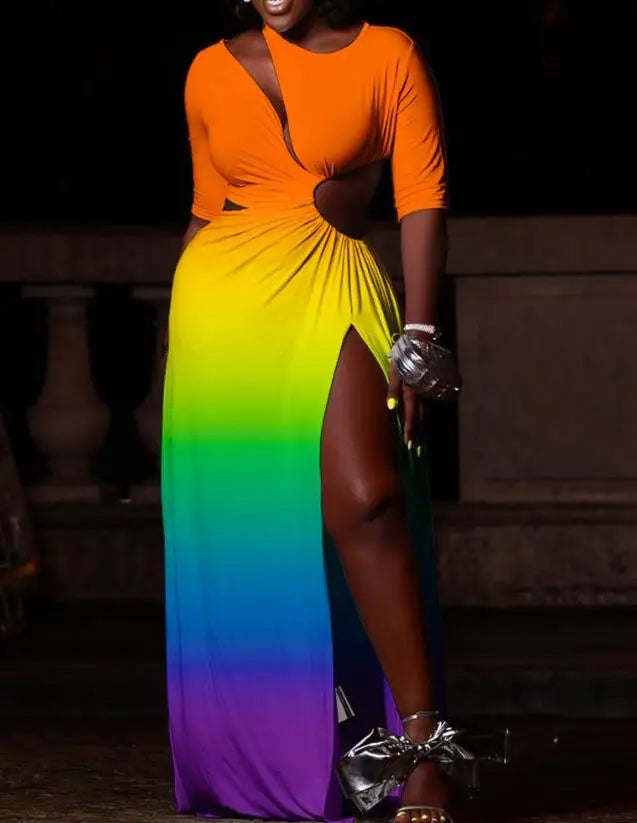 Vestido 2025 Moda Feminina Primavera e Verão Último Estilo Mais Vendido Elegante Sexy Casual Y2K Decote Assimétrico Vestido Maxi com Fenda