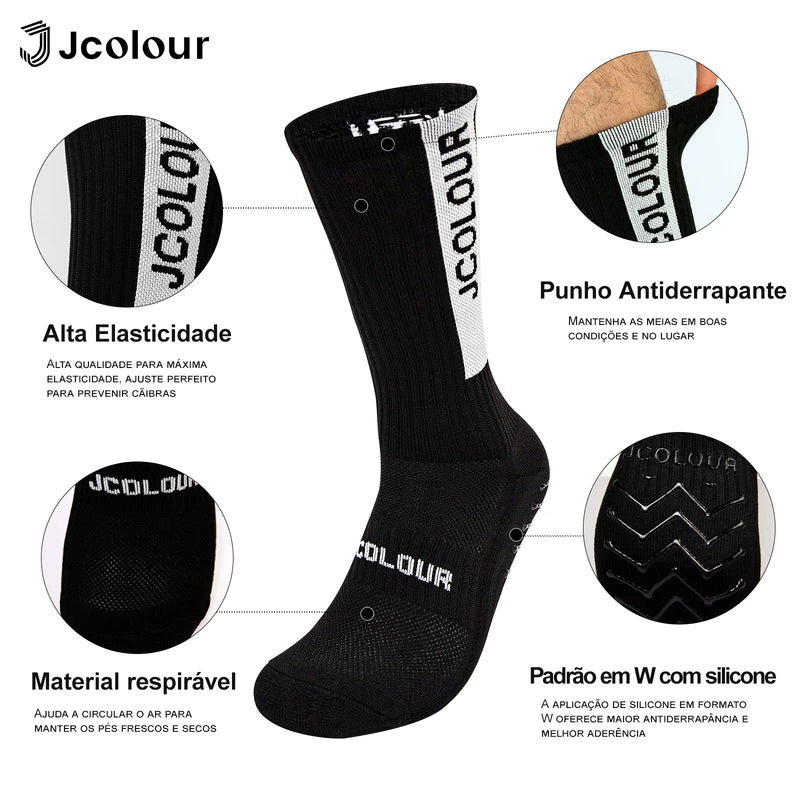 6 pares, meias esportivas antiderrapantes, meias de treino, meias de ciclismo de tubo médio, futebol, corrida, fitness, poliamida