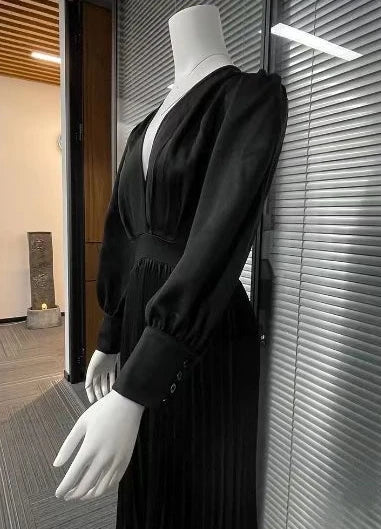 Vestido feminino elegante, cintura alta, plissado, roupa feminina para deslocamento, nova moda feminina, manga bolha, vestidos pulôver