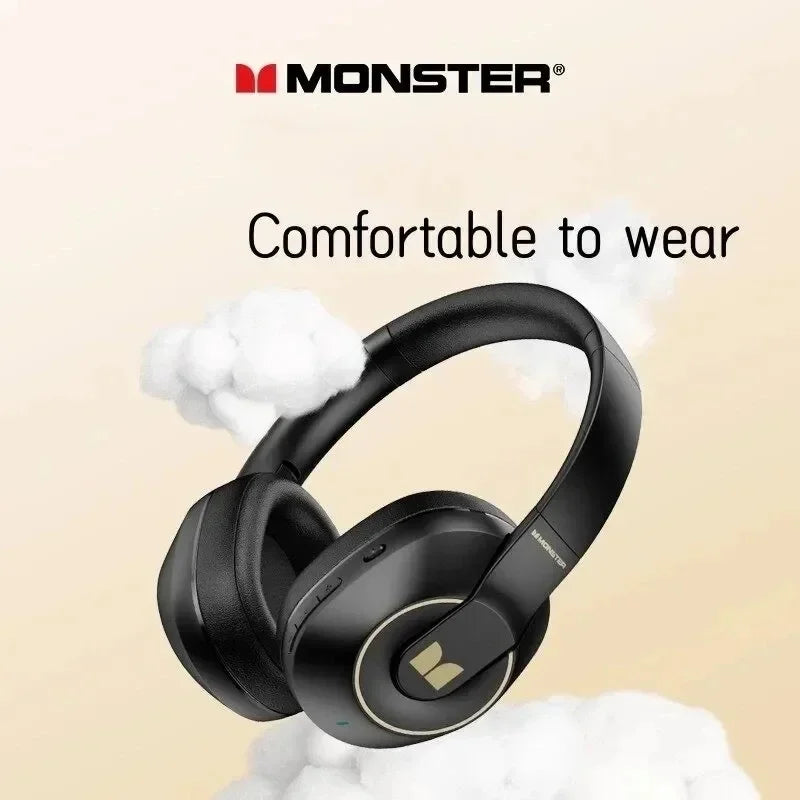 Monster XKH01 Fones de ouvido dobráveis sem fio Bluetooth 5.3, fones de ouvido esportivos, jogos, novo, original, 2023 Preto