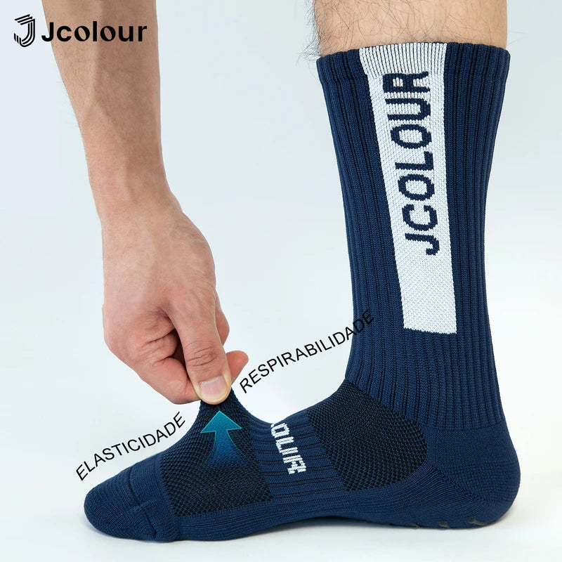 6 pares, meias esportivas antiderrapantes, meias de treino, meias de ciclismo de tubo médio, futebol, corrida, fitness, poliamida