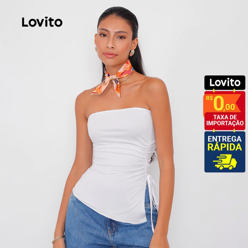 detalhe top feminino sem alças design assimétrico